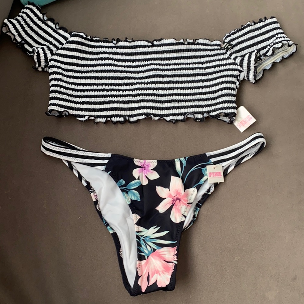 Striped/Floral Bikini Set NWT